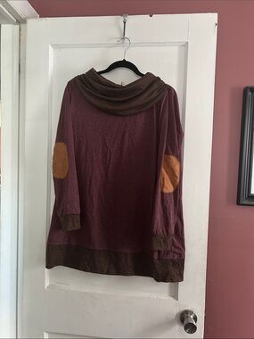 Women's Maroon Cowl Neck Sweater with Tan Elbow Patches